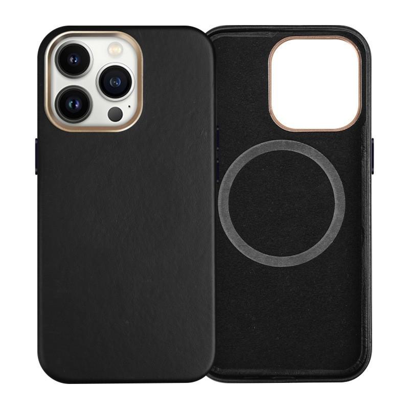 Genuine Leather IPhone 14 13 Pro Max Case With Magnetic Snap Handmade Crazy Horse Texture Back Cover