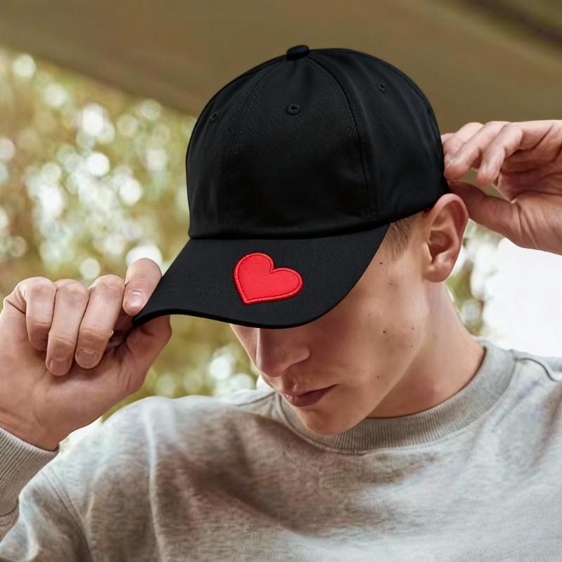 1pc Embroidered Red Heart Baseball Caps for Women,Valentine's Day Couples Leisure Adjustable Lightweight Breathable Unisex Hats