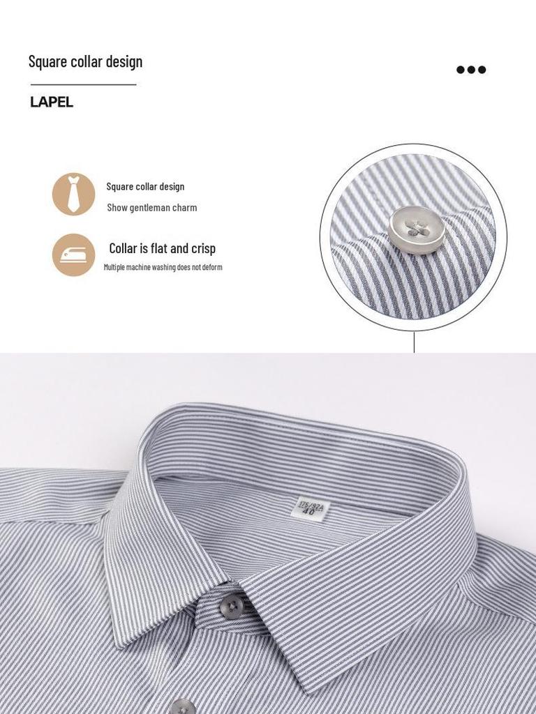 Men's Non-Iron Long Sleeve Cotton Shirt: Business Casual Solid & Stripe