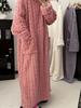 Women's Coral Fleece Long Sleeve Nightdress - Thickened High-Weight Winter Warm Pajama Bathrobe with Pockets, Plush Soft Comfort Durable Nightgown