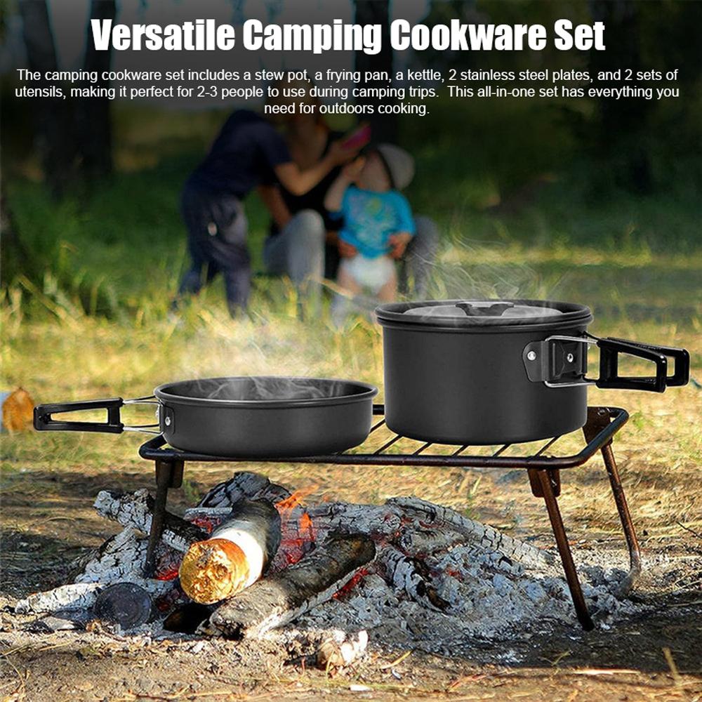 Camping-Kochgeschirr-Set, antihaftbeschichtet, leicht, Topf, Pfanne, Wasserkocher, Set mit Edelstahlplatten und