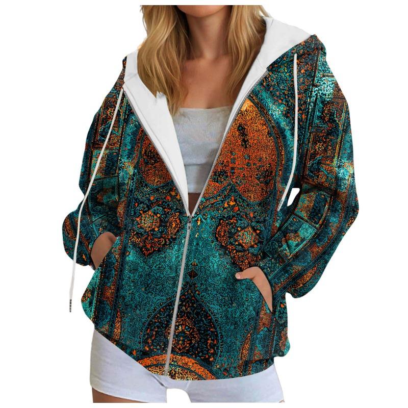 Vintage Printing Oversized Women'S Cardigan Hoodies Jacket Trendy Stylish Hooded Sweatshirt With Pockets Casual Zipper Hoodie
