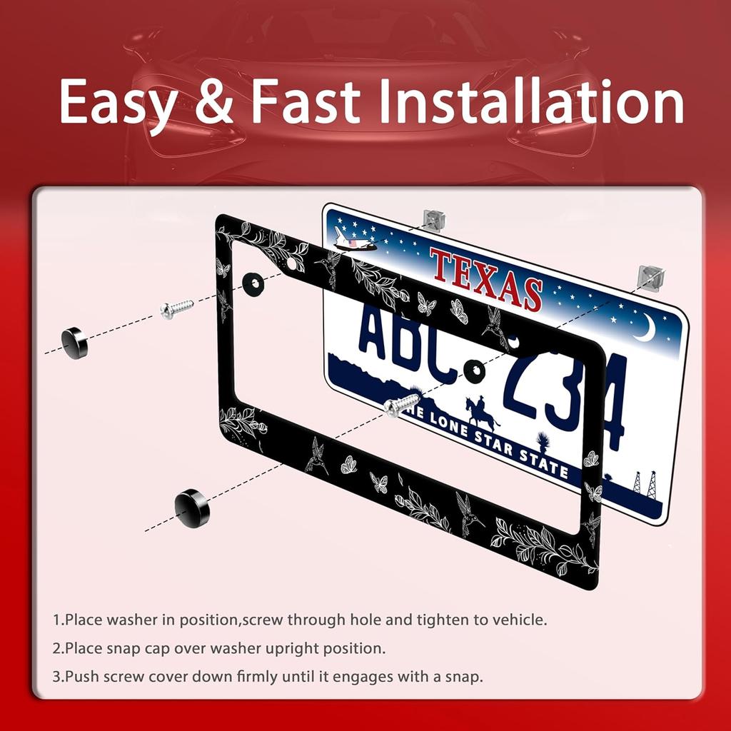 Black White Hummingbird License Plate Frame Leaves Floral Flowers License Plate Frames Funny Auto Accessory Stainless Steel Birds License Plate
