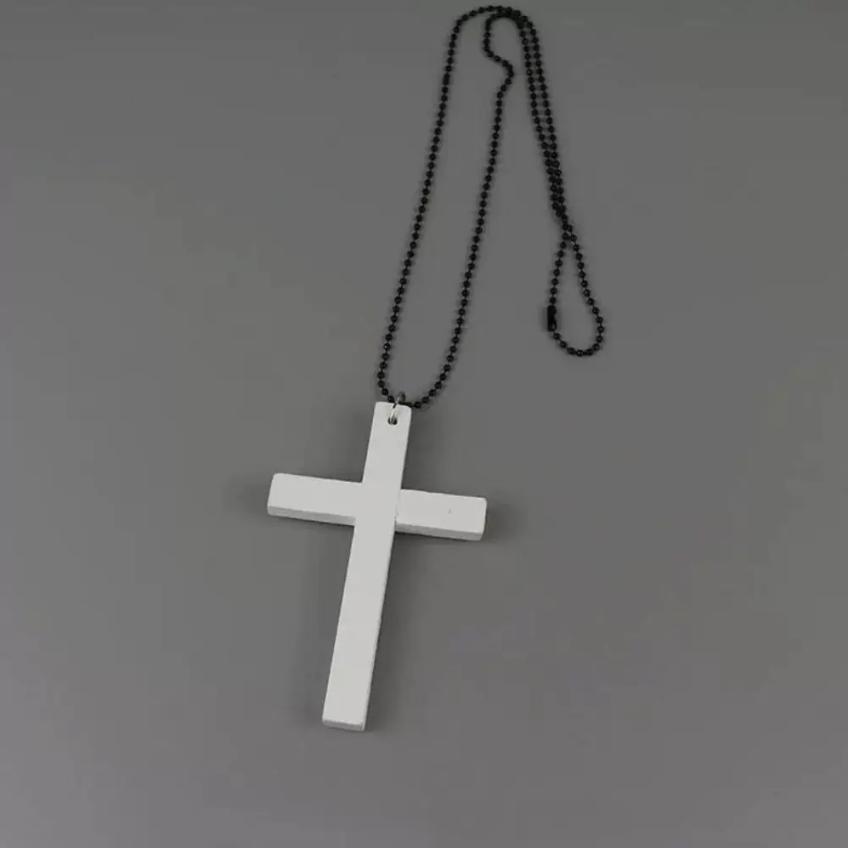 Gothic Black White Red Wood Cross Pendants Necklace Fashion Long Chain Cross Necklace for Women Men Y2K Punk Style Jewlery Gifts