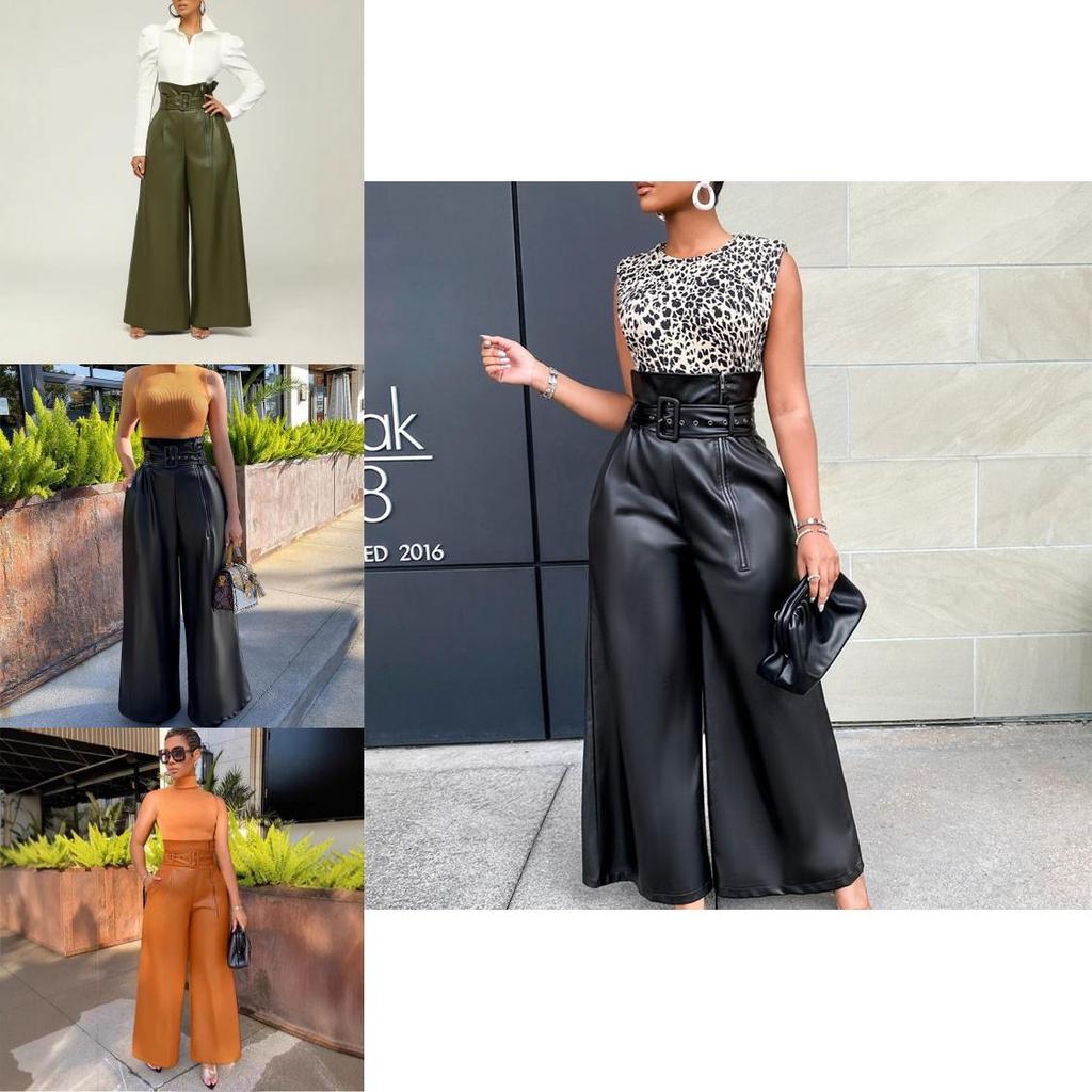 Womens High Waist Pu Leather Pants With Metal Zipper For Nightclub Dress Up