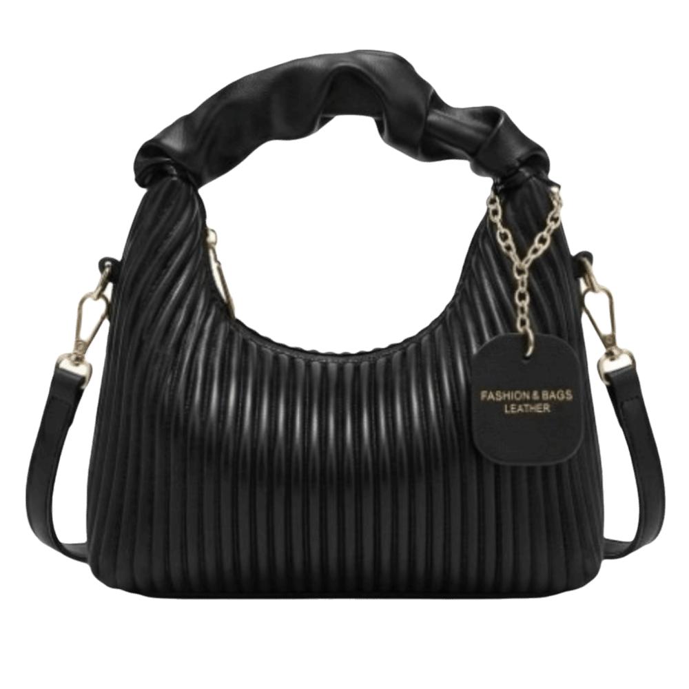Small-Scale Design Texture Vertical Stripe Handbag Polyester Lining Shoulder Bag Commute чёрный