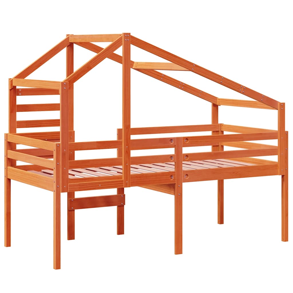 High Bed with Roof Wax Brown 80x200 cm Solid Pine Wood