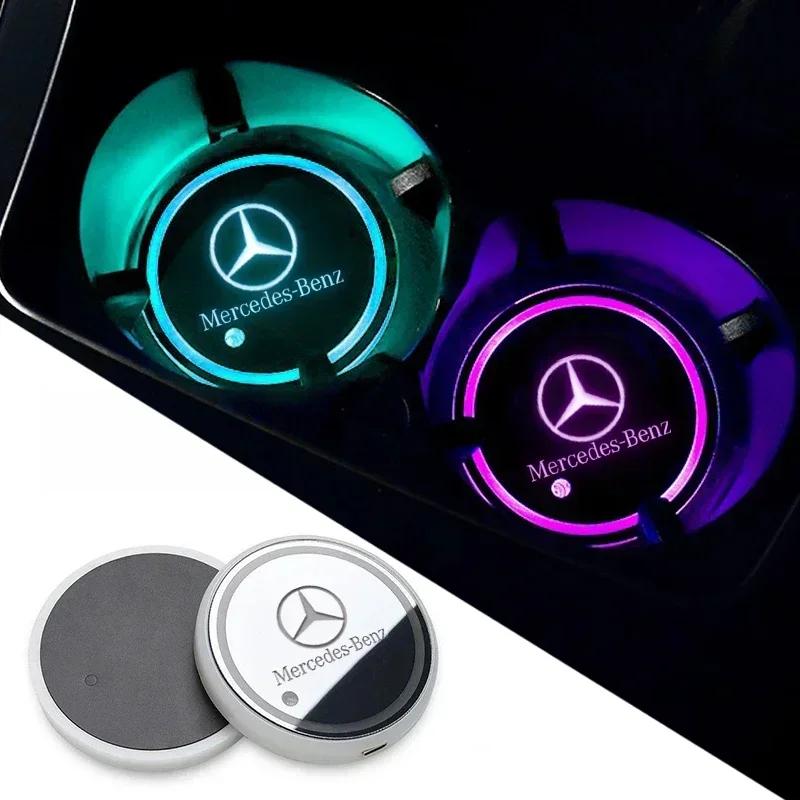 1/2pcs car luminous water coaster car colorful atmosphere light non-slip mat for Mercedes Benz W211 W204 W210 W203 CLA GLA BW0