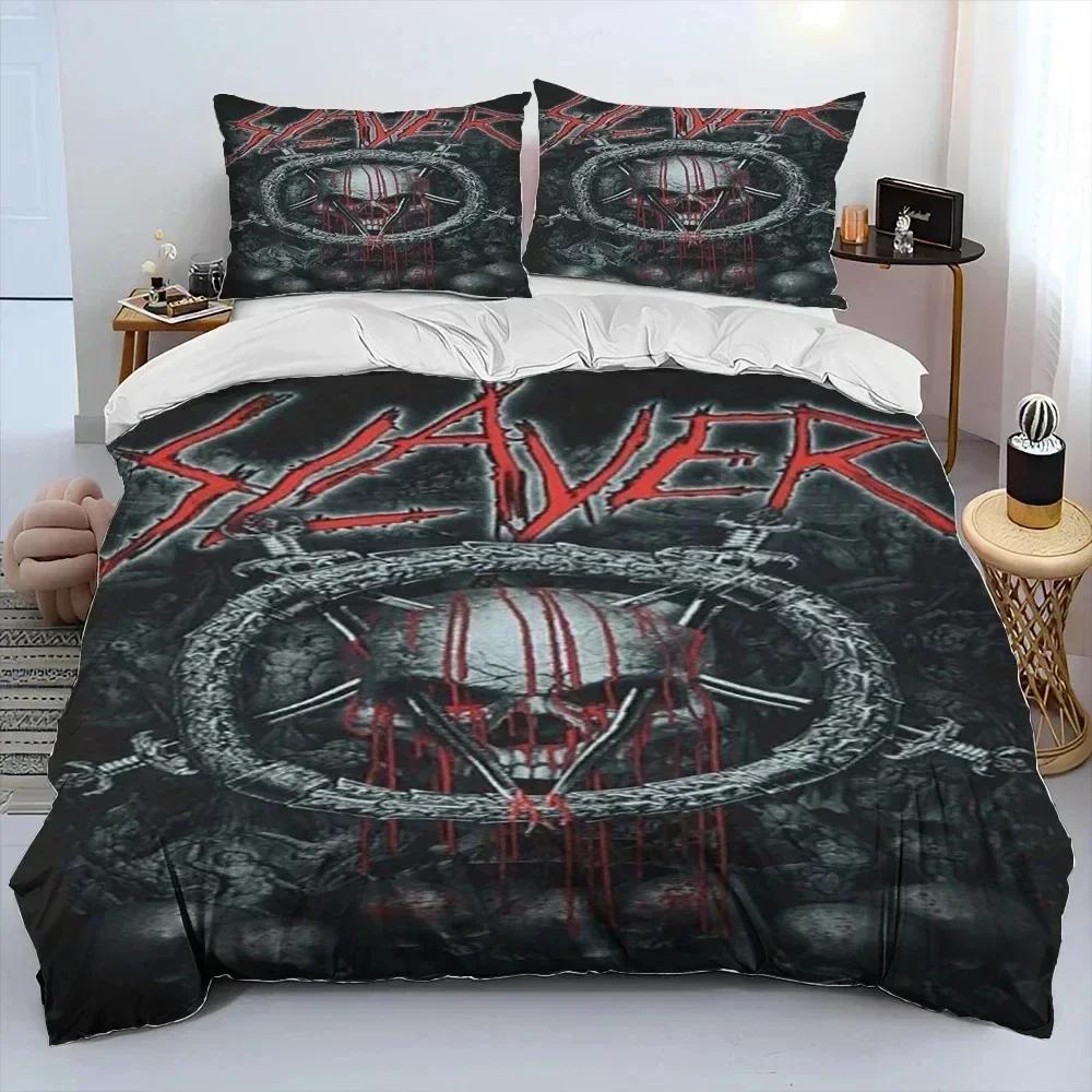 3D Print Slayer Heavy Metal Band Music Bedding Set Duvet Cover Bed Set Quilt Cover Pillowcase Comforter King Queen Size