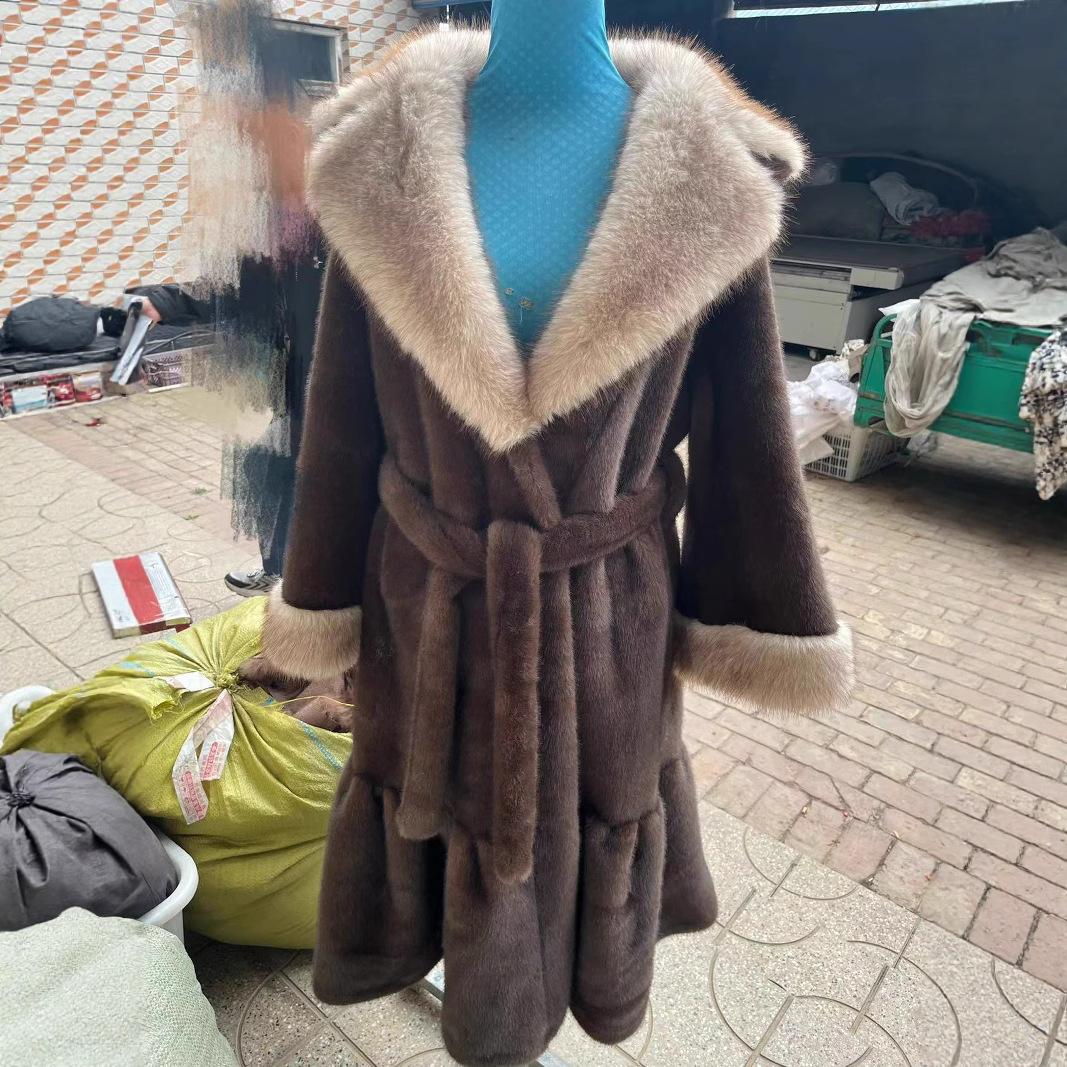 

2025 Зимнее Новое Пальто с Воротником-Стойкой из Длинного Меха, Мех Норки, Свободный Крой, Экологичный Мех, Утепленный Мех One size fits all