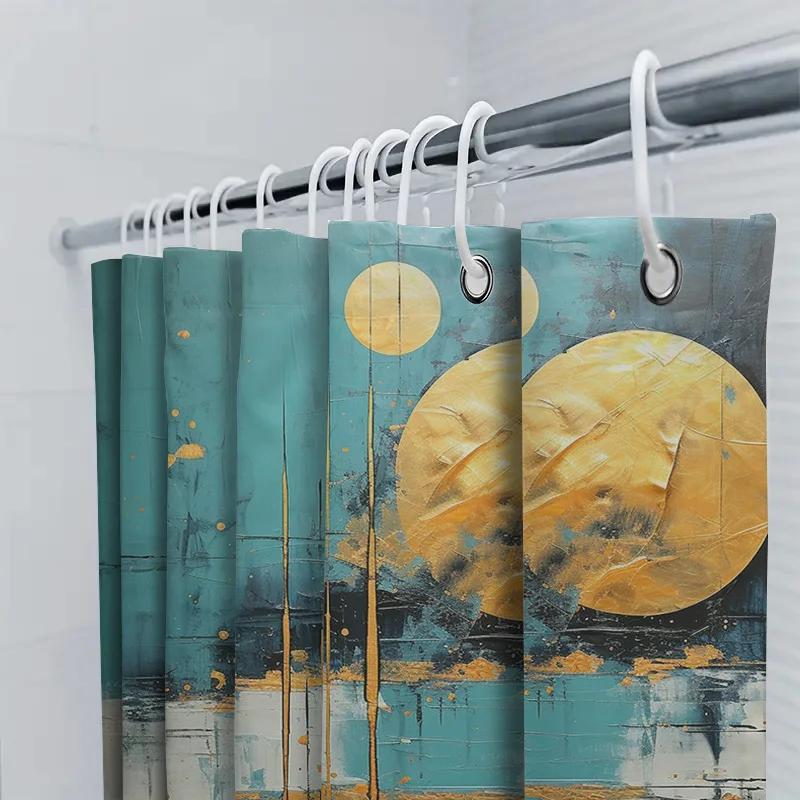 Lune Or Bleu Or Rideau de Douche Décoration Salle de Bain Impression Artistique Décoration Maison Tissu Imperméable