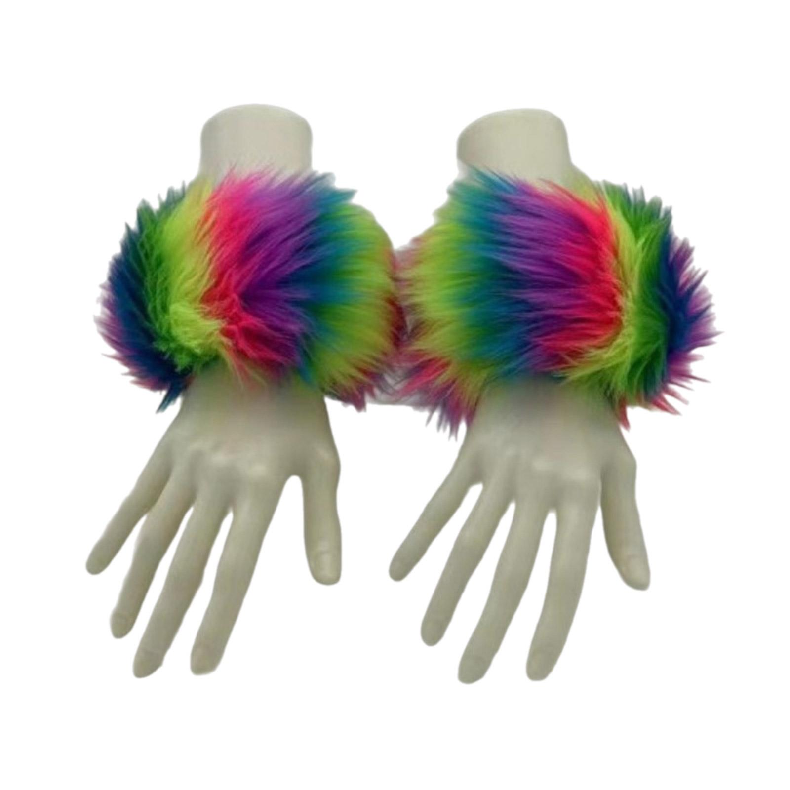 

Женские разноцветные манжеты на запястье из искусственного меха, зимние пушистые браслеты, согревающие руки, манжеты-пощечины на запястье, согревающие руки, плюшевые утолщенные A