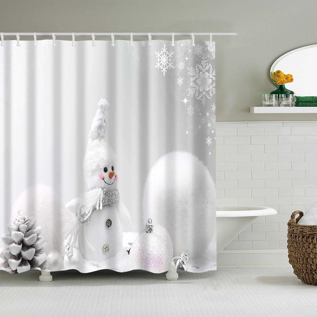 Merry Christmas Shower Curtains New Year Santa Bathroom Decor Bath Curtain Cartoon Snowman Elk Bath Bathroom Curtains