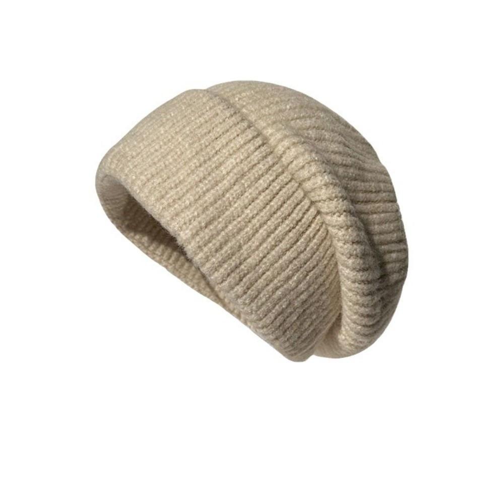 Casual Big Head Winter Hat Windproof Warm Beanie Hat Coldproof Elastic Knitted Pullover Cap Outdoor Sports