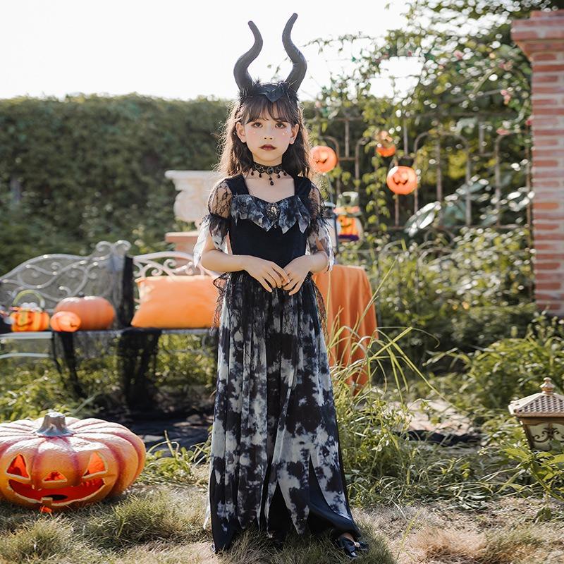 Halloween Children's Costume Ghost Bride Dress Witch Long Dress Stage Children's Costume Gothic Elf Performance Costume