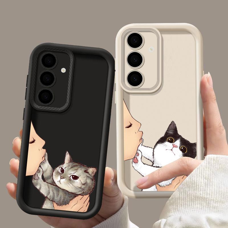 Cute Lovely Cat Kiss S24FE Phone Case For Samsung S25 S24 S23 Ultra 5G S22 S20 Plus S21 s23 FE Cases Cover Galaxy S25Ultra Funda