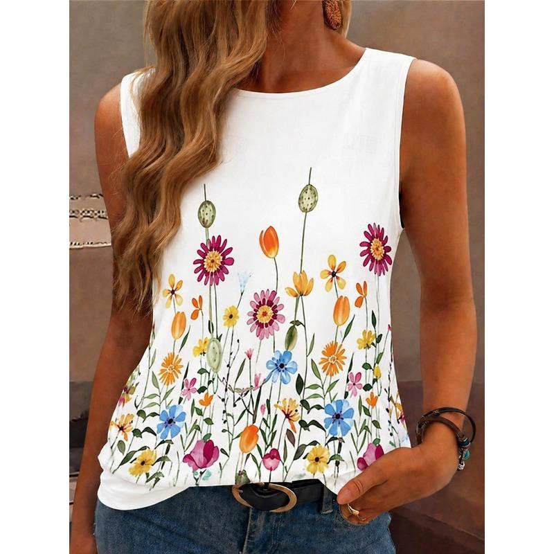 Women s T Shirt Sleeveless Shirt Print Floral Graphic Bohemia Vintage Stylish Sleeveless Tops Casual Daily Summer Spring S