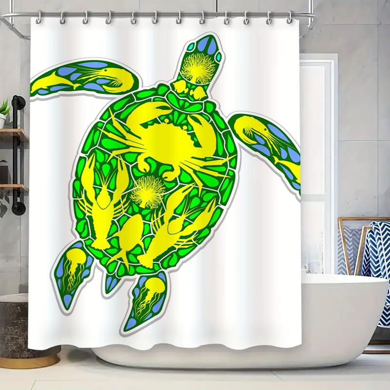 

Bright Green Turtle Shower Curtain Stained Glass Art Decor For Bathroom Renovations Home Dcor By Taurusduan Designs W60H190(CM)-1 Pcs