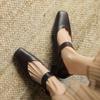Krazing Pot Sheep Skin Square Toe Chunky High Heels Spring Summer Mary Janes Shoes Vintage Plus Size 42 Women Pumps