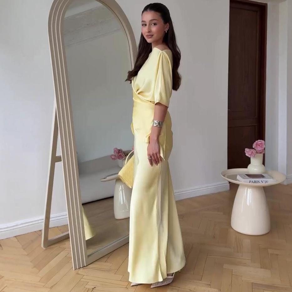 2026 Summer Women's Elegant Lace-Up Slimming High-Waisted Dress