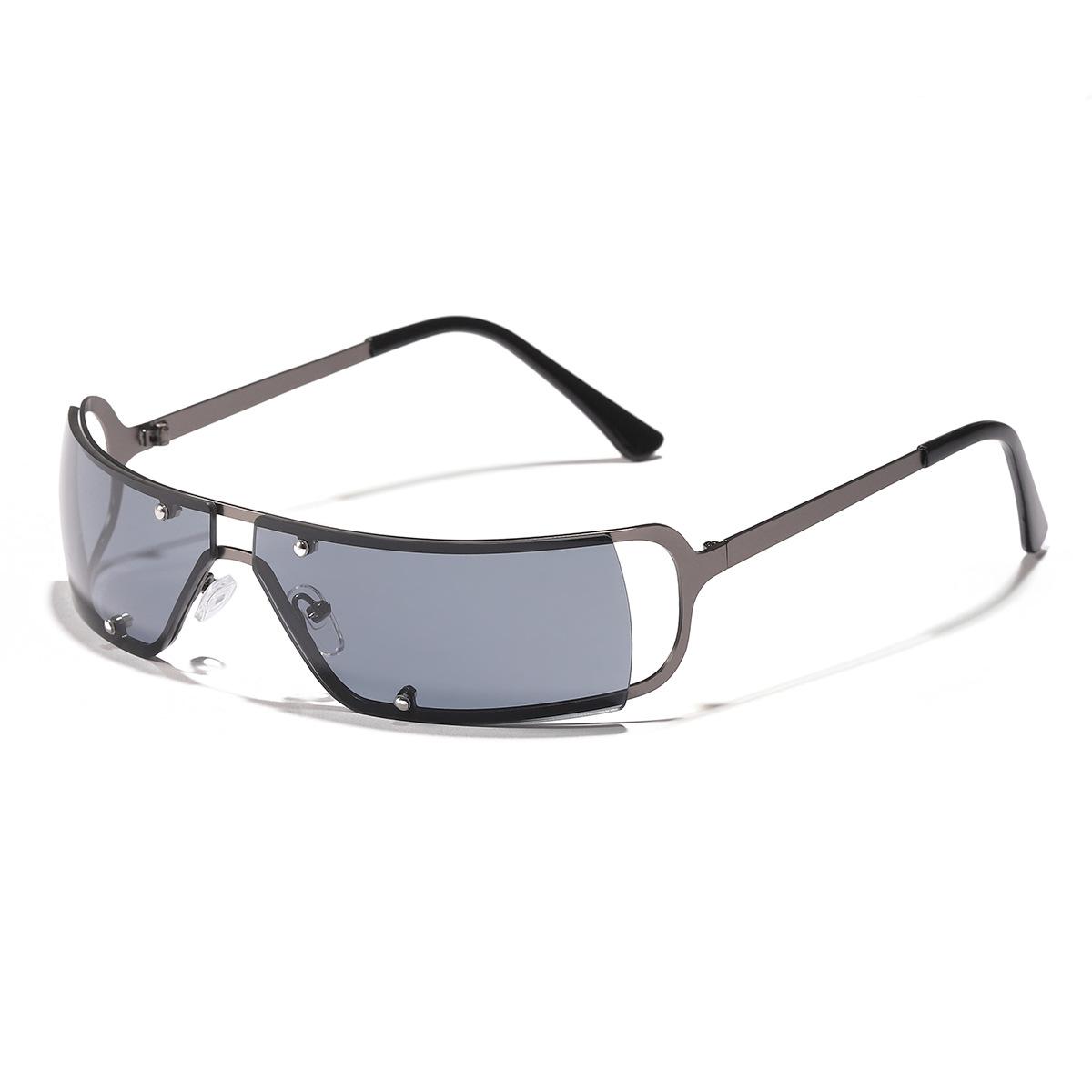 1Pc Futuristic Y2K One-Piece Sunglasses, Metal Frame Uv Protection Sunglasses, Cyber Style Outfit, Fashion Party