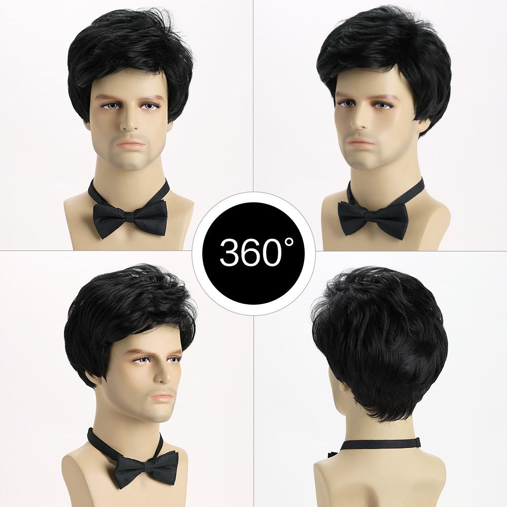 Men Short Wave Synthetic Wigs with Bangs Layered Black Hair Daily Party Cosplay Wig Heat Resistant Fibre