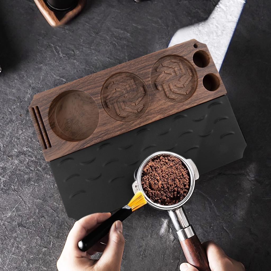 Coffee Making Walnut Coffee Tamper Mat Elegant Wood Grain Coffee Mat Silicone Anti-slip Multifunctional Press Base