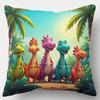1Pc Cartoon Dinosaur Family Print Throw Pillow Cover,Suitable For Sofa,Bedroom,Kids Room,A Playful Gift For Little Dino Lovers