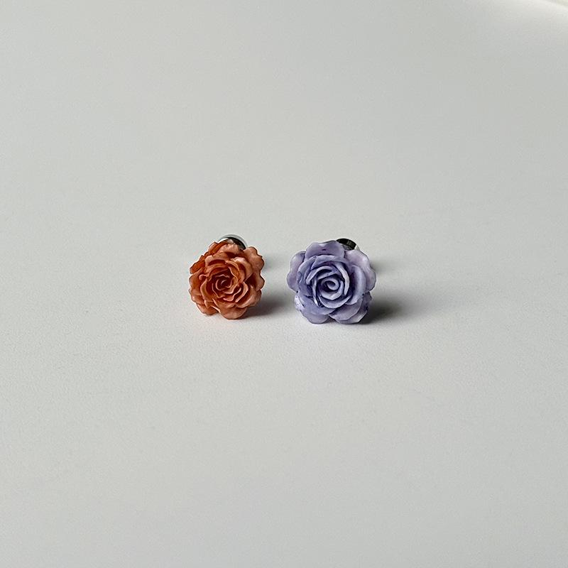 Cappuccino Rose Polymer Clay Flower Ear Cuff Helix Stud with Titanium Steel Screw-Free Earrings