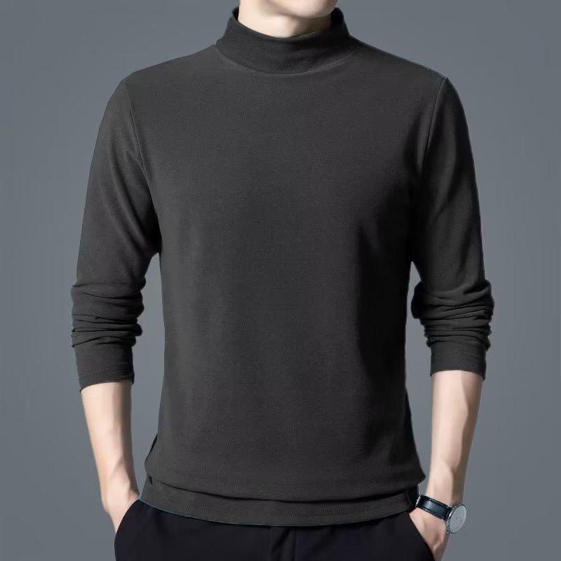 T-shirt da uomo in pile double-face a maniche lunghe: Scollo Semi-Alto, Strato Base Morbido Spazzolato per Autunno e Inverno