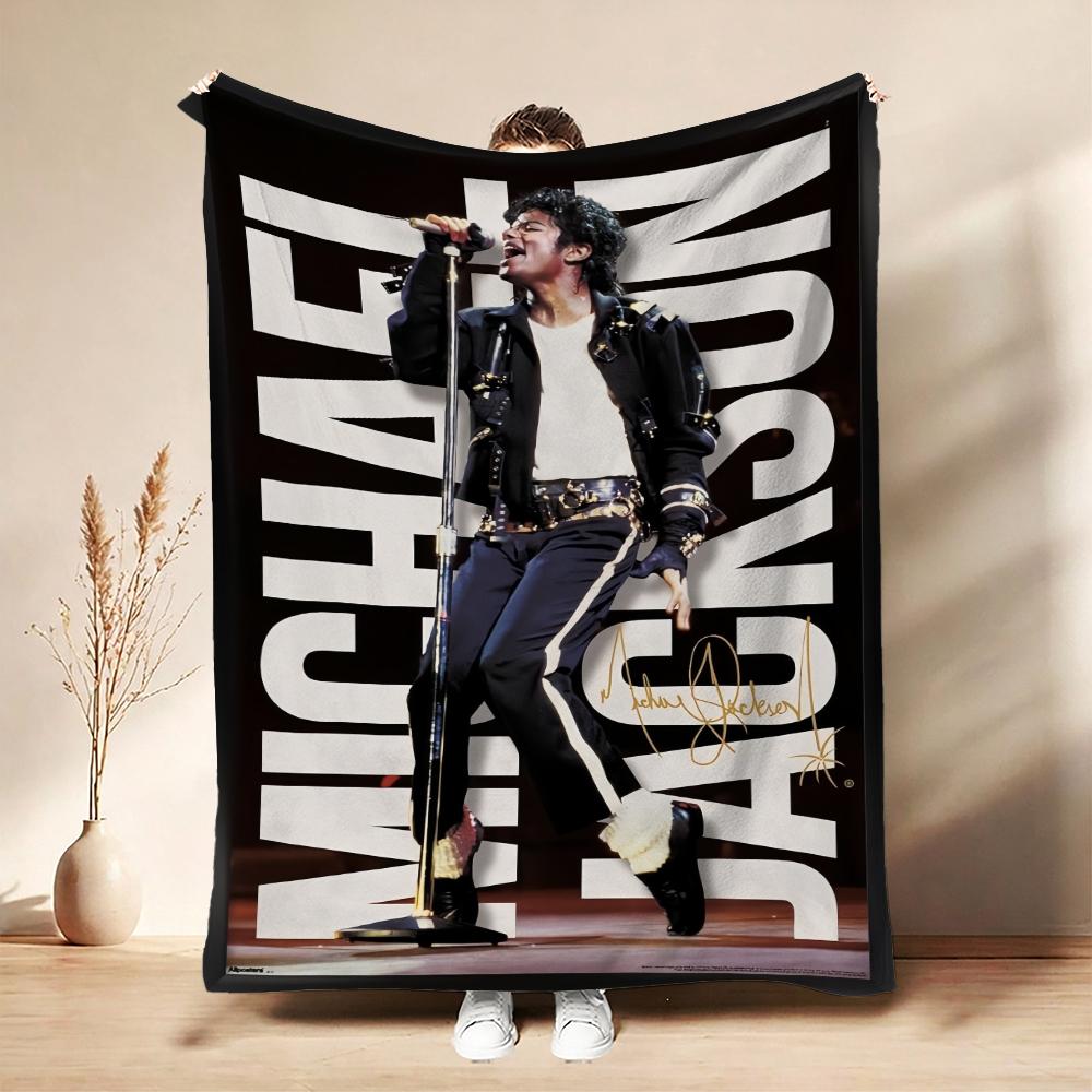 Michael Jackson Pop Theme Printed Blanket Warm Comfortable Fleece Blanket For Camping Travel Home Decor Holiday Gift
