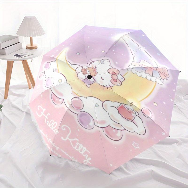 Moon Hello Kitty Automatic Opening and Closing Umbrella - Small Umbrella Suitable for Various Occasions, Portable 3-Fold Small Umbrella for Men and Wo