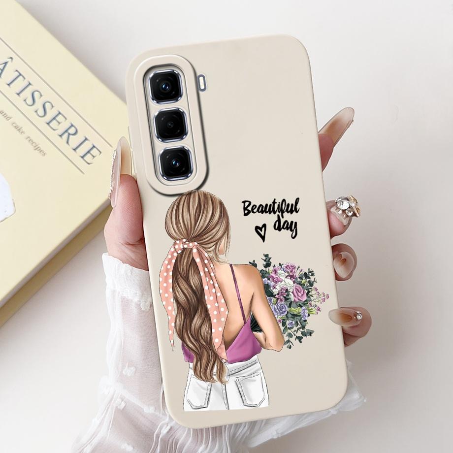 For Infinix Hot 50 Pro+ Hot50 Pro Hot 50 Pro Plus 4G Phone Case Soft Silicone Back Cover Love Heart Girly Flower Painting Fundas