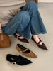 French Temperament Pointed Suede One-word Strap Single Shoes Women's Shoes 2025 Spring, Autumn and Winter Low-heeled Commuting Evening Shoes