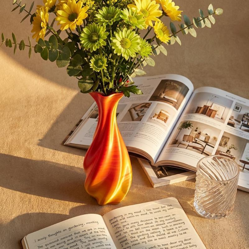 3D Printed Gradient Flower Vase Unique Twisted Design Modern Vase for Living Room Coffee Table Floral Arrangement Decor