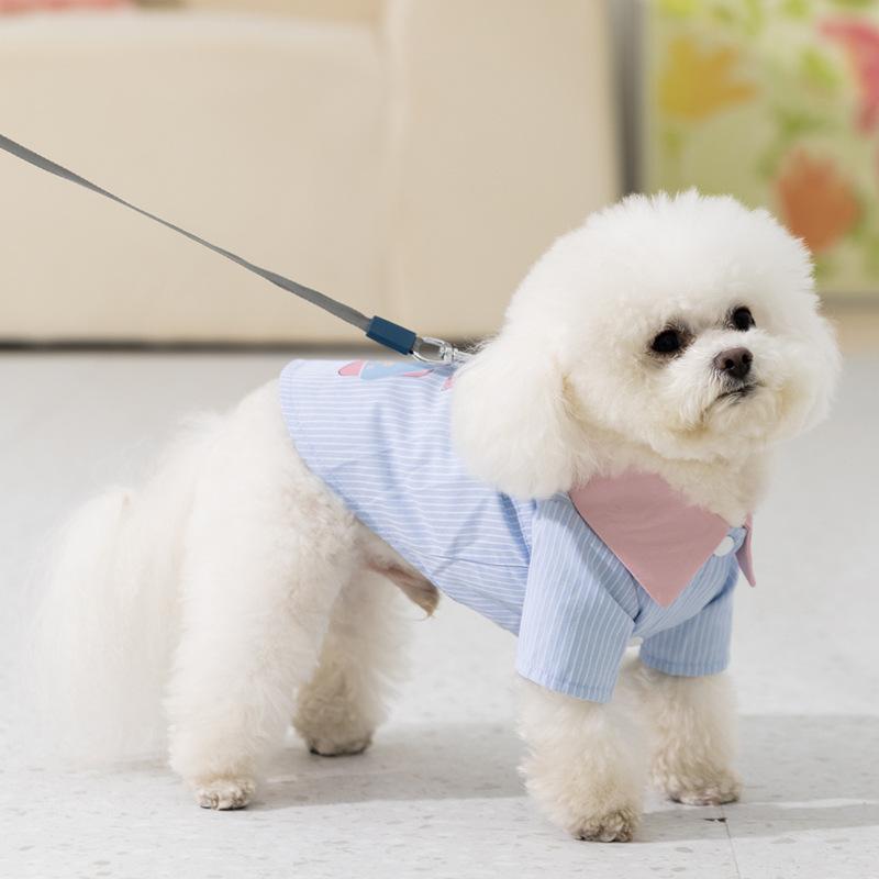 Spring Summer Dog Stripe Cartoon Lamb Lapel Shirt Cat Thin Vest Shirt Teddy Pet Dog Clothes
