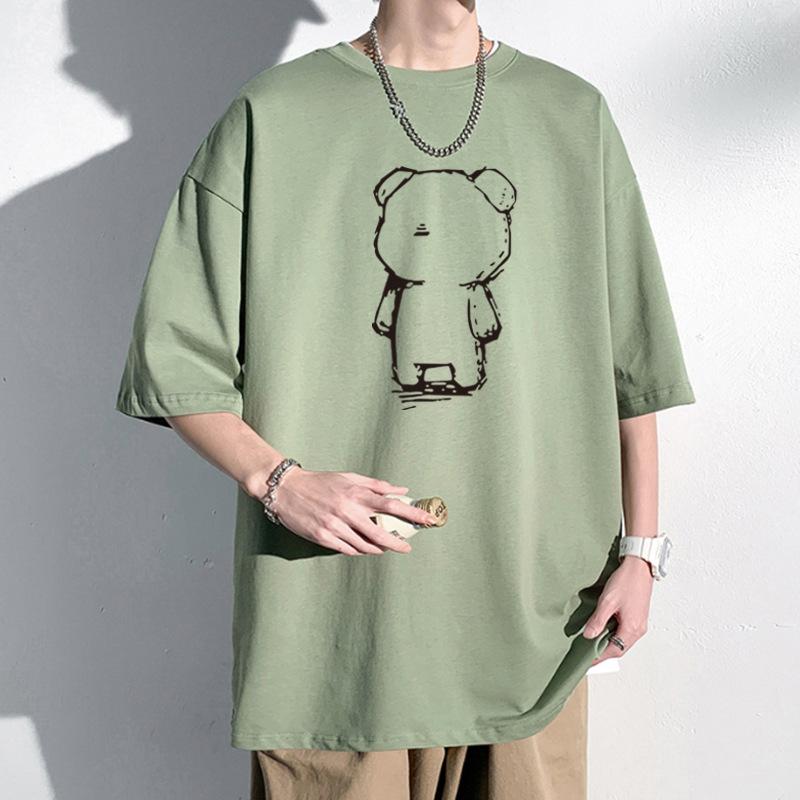 Little Bear Men's Oversized Tee 100% Cotton Drop Shoulder Streetwear T-Shirt