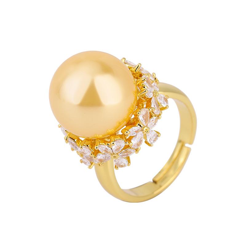 Schmuck Kupfer Platinplattiert Österreichische Fritillaria Perle Diamant Floral Temperament Damenring 14Mm