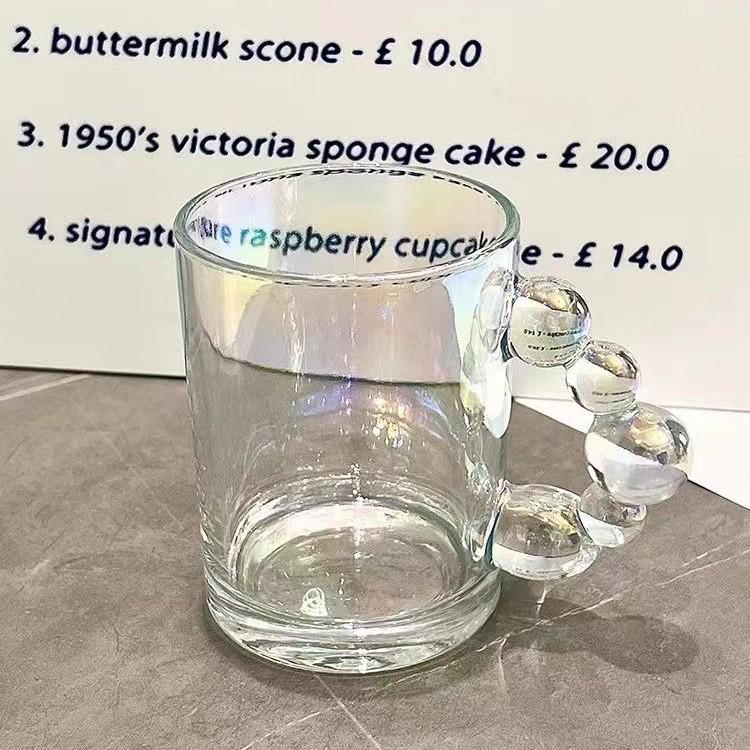 Wanghong Bubble Glass Cup with Pearl Handle - Multipurpose for Water, Milk, Coffee, Beer, or Beverages