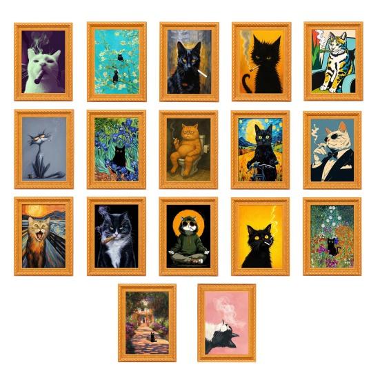 Vintage Cat Fridge Magnet 3D Wooden Frame Cat Refrigerator Magnet Home Kitchen Office Locker Decoration Cat Lover Gift