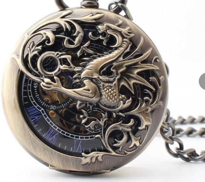 Hollow Through The Bottom Watch Personalized Pocket Watch Longfeng Chengxiang Mechanical Pocket Watch Bronze Retro Casual Pocket Watch Dragon Pocket