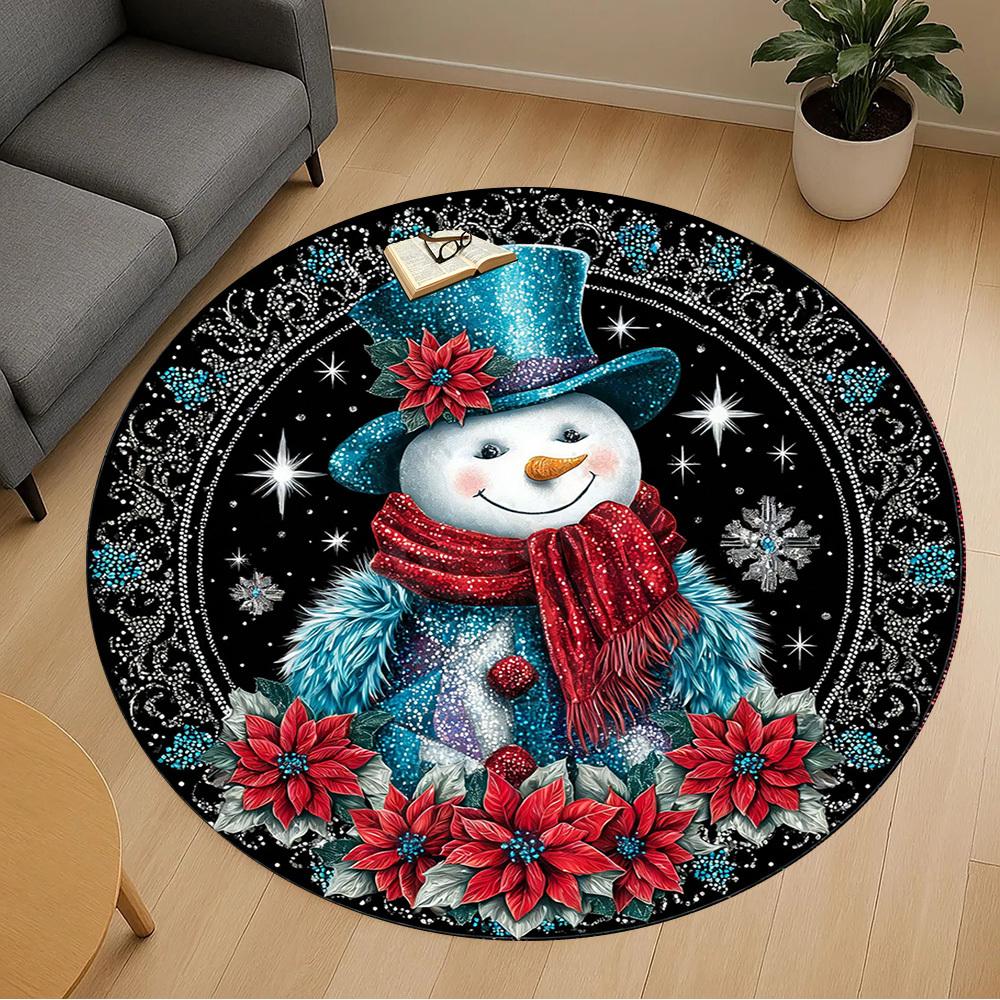 1PC Snowman Flowers Office Round Area Rug, Under Office Chairs Bedroom Living Room Home Decor, Carpet for Office -1110162