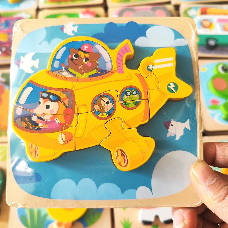 3D Wooden Puzzles Hand Grab Boards Toys Tangram Jigsaw Baby Educational Toys Cartoon Vehicle Animals Puzzles Gify for Toddler
