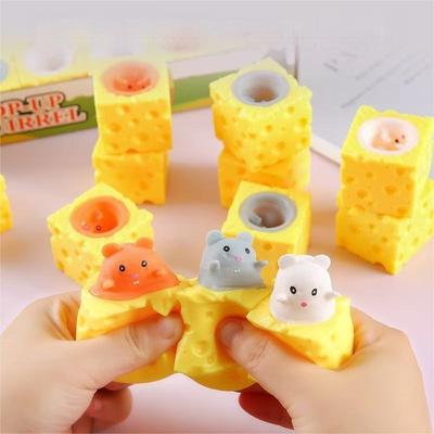 Cheese Mouse Stress Relieving Toy Cheese Pinch Fun Stress Ball Vent Squirrel Cup Prank Toy