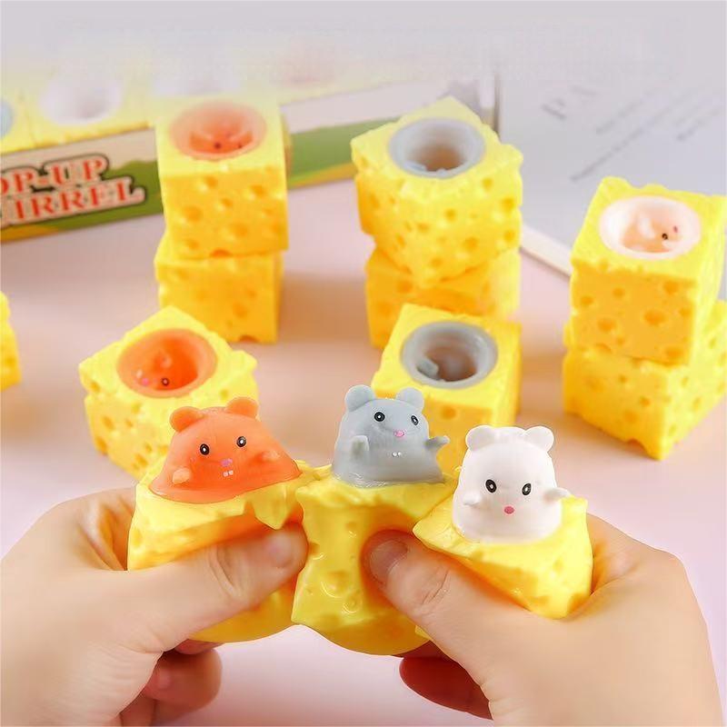 Cheese Mouse Stress Relieving Toy Cheese Pinch Fun Stress Ball Vent Squirrel Cup Prank Toy