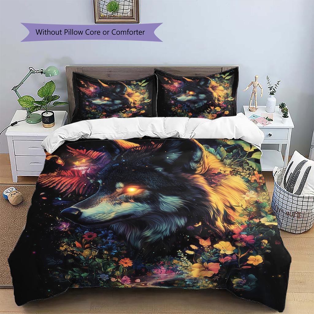 Floral wolf  Pattern Bedding Quilt Set Quilt Cover Pillowcase Home Decoration  Gift (1 * duvet cover + 2 * pillowcase, without core)