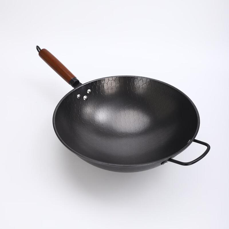 ZISIZ Honeycomb Cast Iron Non-stick Wok with Handles, 34cm