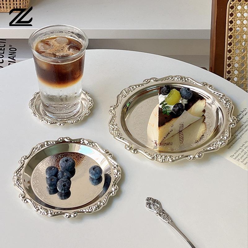Retro Luxury Silver Plated Tray Cake Dessert Fruit Plate Jewelry Storage Dish Tabletop Decor For Home Hotel