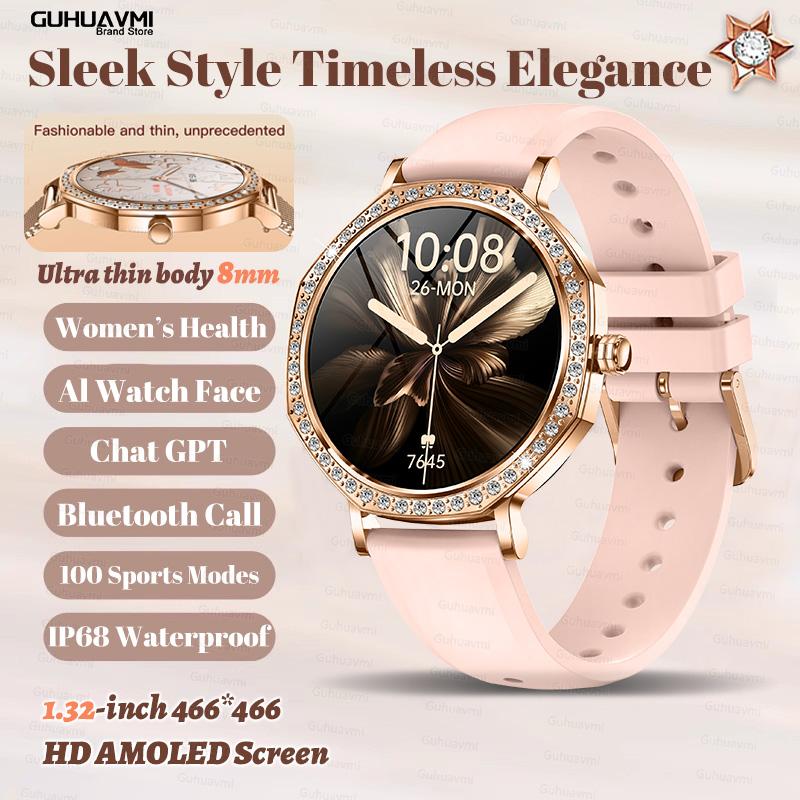 Luxury Ladies  Smart Watch with Diamond Border 1.32-inch AMOLED Screen Bluetooth Call Women s Period Fitness Tracking Smartwatch Diamond border