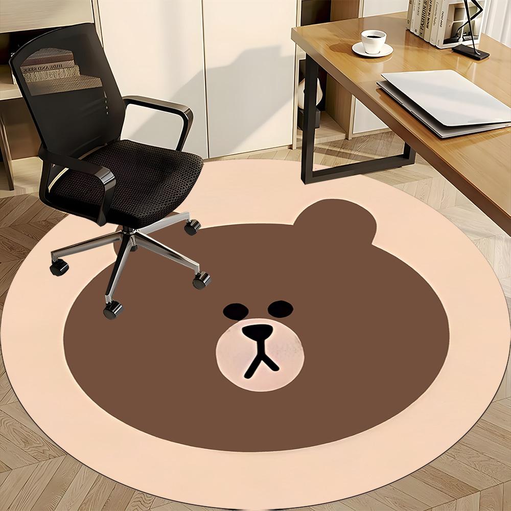 1pc Brown Bear Line Office Round Area Rug, Under Office Chairs Bedroom Living Room Home Decor  a1022189